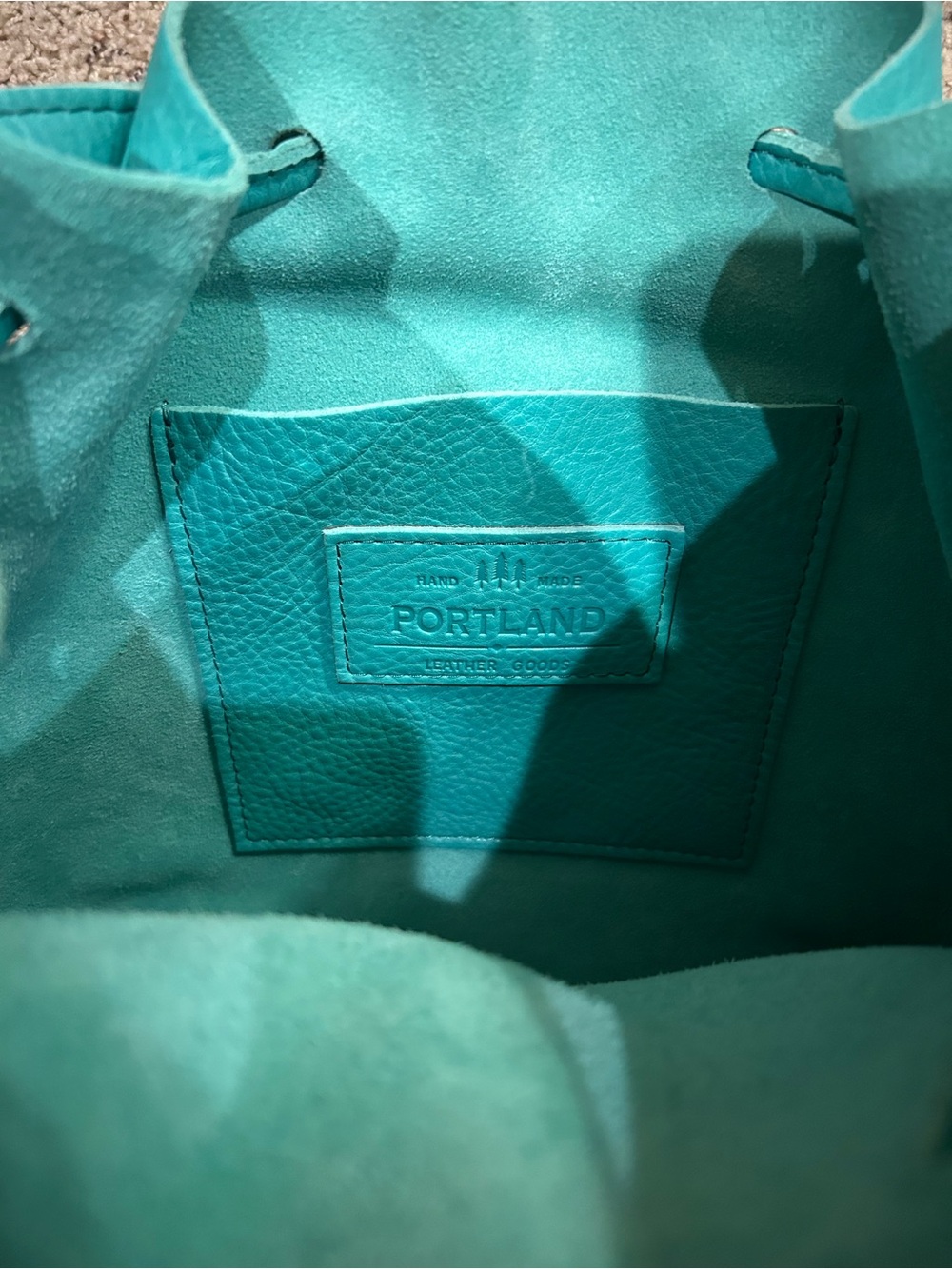 Portland Leather Turquoise Drawstring Bucket Bag - Picture 5 of 6